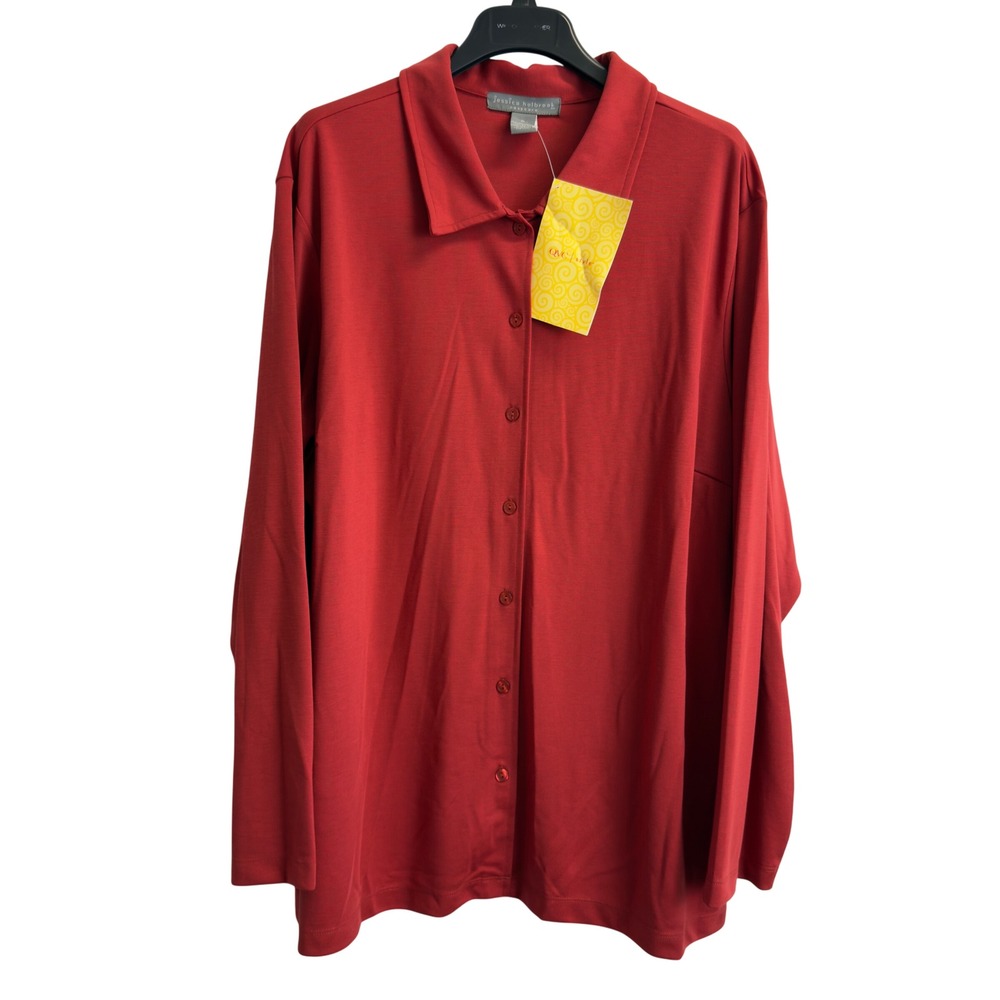 NEW Jessica Holbrook Easy Care Rust Button‎ Front Long Sleeve Top Womens 3X